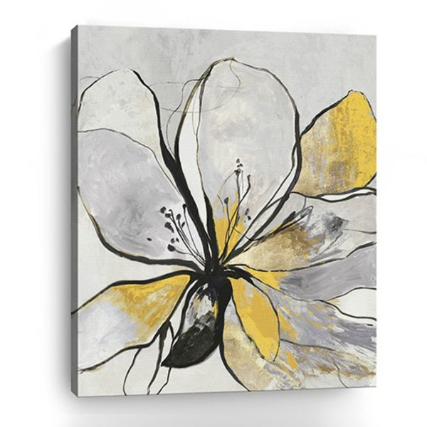 HomeRoots Modern Yellow and Black Floral Canvas Print - Striking Wall Art for Contemporary Home Decor 24"x30" 398994
