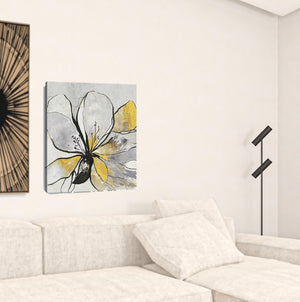 HomeRoots Modern Yellow and Black Floral Canvas Print - Striking Wall Art for Contemporary Home Decor 24"x30" 398994