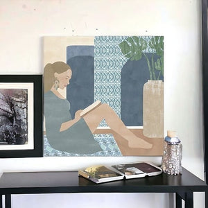 Homeroots Bohemian Book Lady Unframed Print Wall Art  Polyester 398998