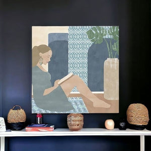 Homeroots Bohemian Book Lady Unframed Print Wall Art  Polyester 398998