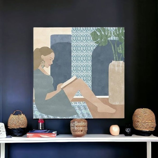 Homeroots Bohemian Book Lady Unframed Print Wall Art  Polyester 398998