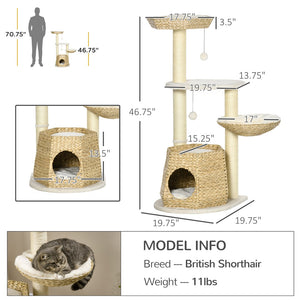 English Elm Pawhut Multi-level Indoor Cat Tree with Sisal Posts Condo Hammock and Hanging Toy W2225P217053