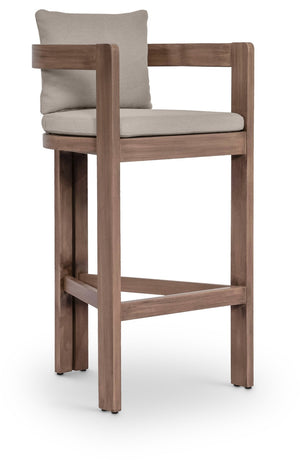 Meridian Furniture Newport Outdoor Acacia Wood Bar Stool with Weather Resistant Upholstered Seat for Patio Use Beige 398Beige-C