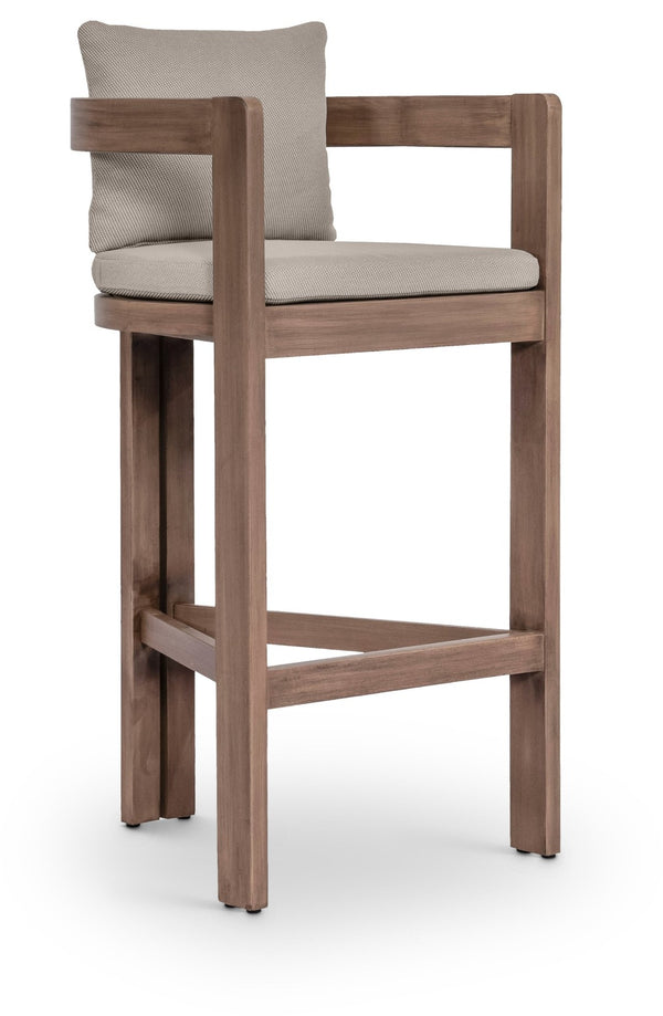 Meridian Furniture Newport Outdoor Acacia Wood Bar Stool with Weather Resistant Upholstered Seat for Patio Use Beige 398Beige-C