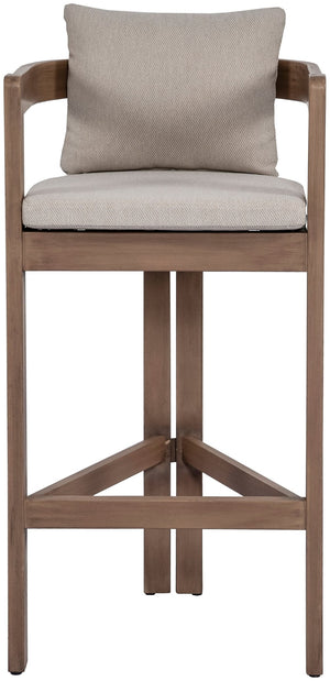 Meridian Furniture Newport Outdoor Acacia Wood Bar Stool with Weather Resistant Upholstered Seat for Patio Use Beige 398Beige-C