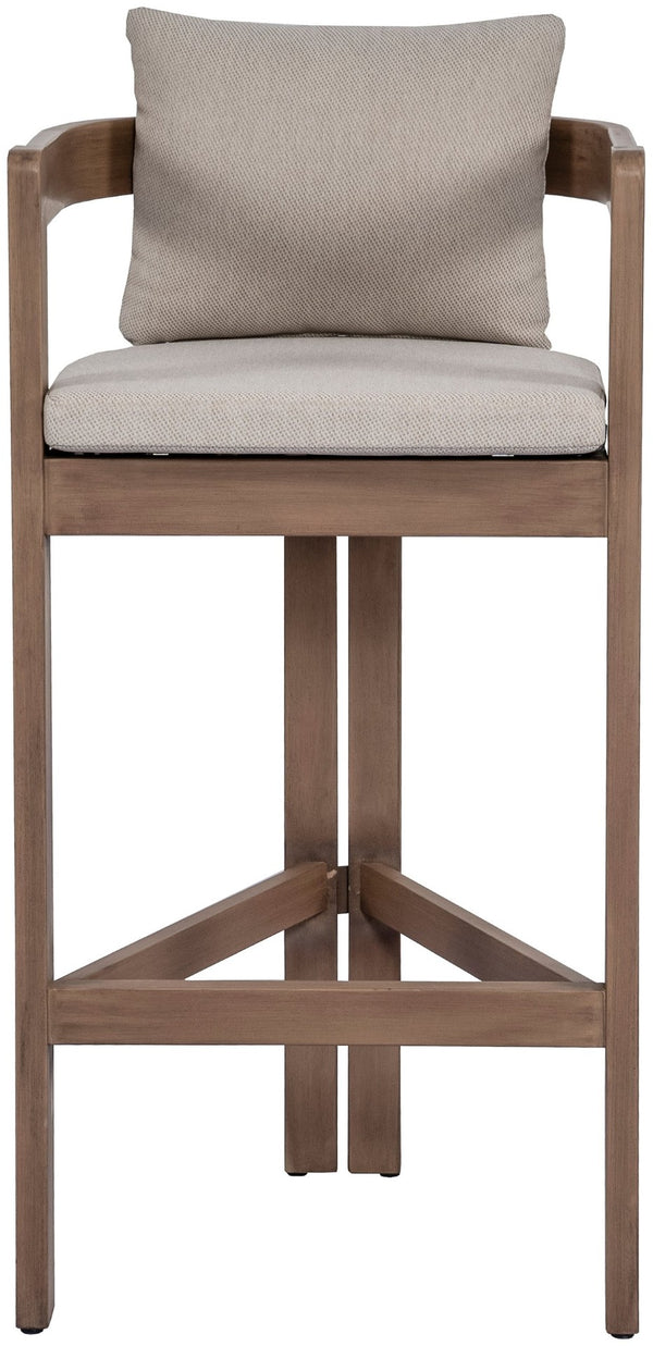 Meridian Furniture Newport Outdoor Acacia Wood Bar Stool with Weather Resistant Upholstered Seat for Patio Use Beige 398Beige-C