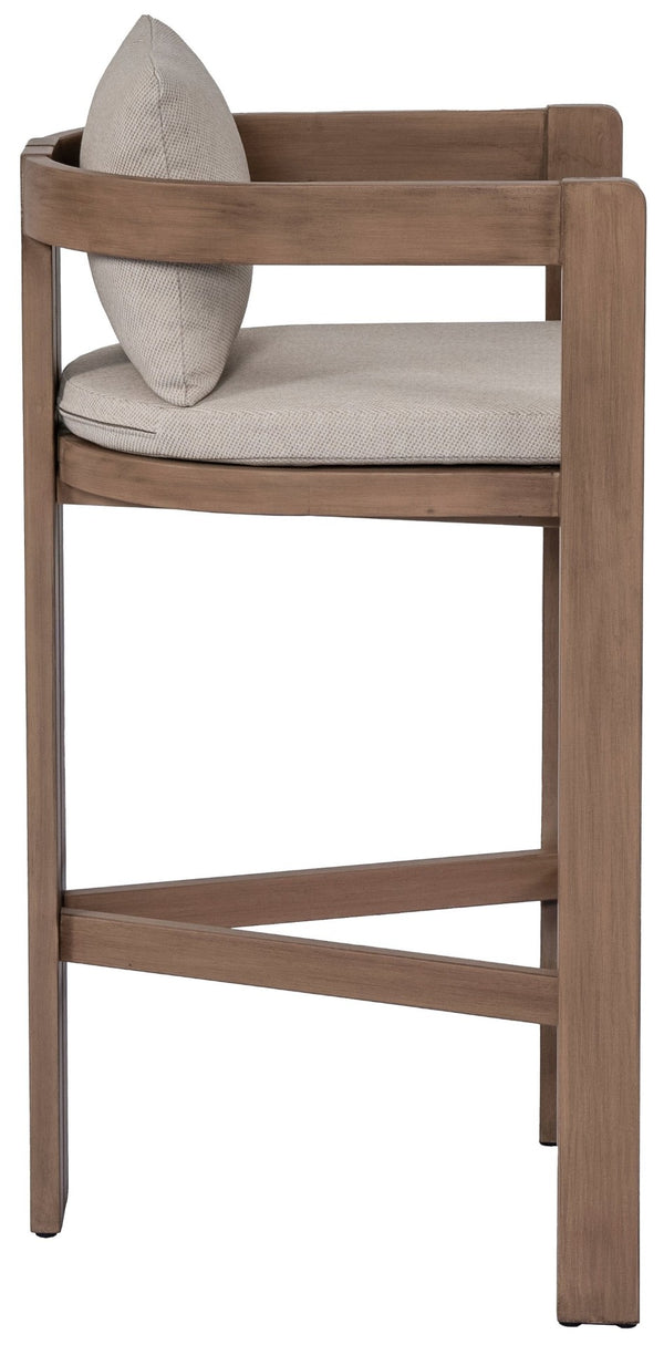 Meridian Furniture Newport Outdoor Acacia Wood Bar Stool with Weather Resistant Upholstered Seat for Patio Use Beige 398Beige-C