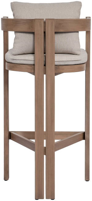 Meridian Furniture Newport Outdoor Acacia Wood Bar Stool with Weather Resistant Upholstered Seat for Patio Use Beige 398Beige-C
