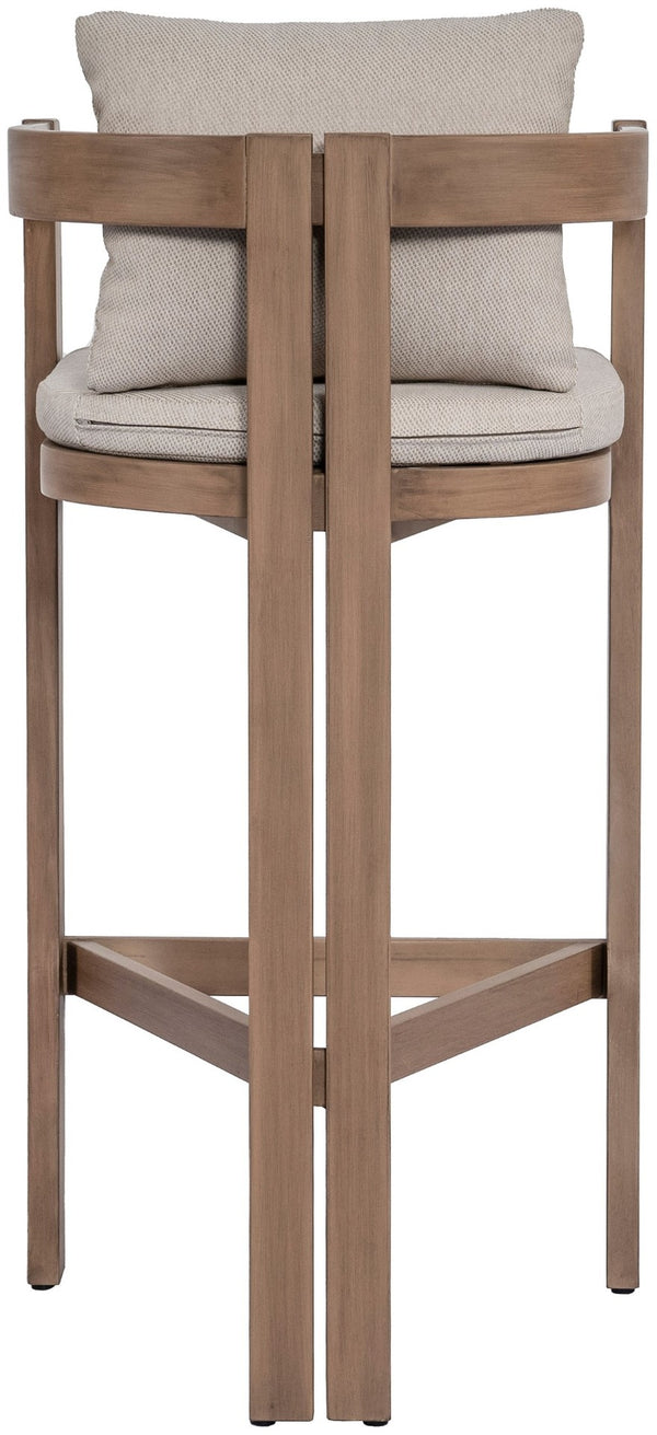 Meridian Furniture Newport Outdoor Acacia Wood Bar Stool with Weather Resistant Upholstered Seat for Patio Use Beige 398Beige-C