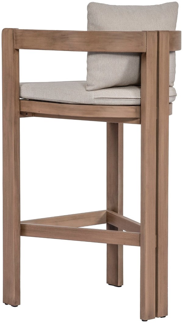 Meridian Furniture Newport Outdoor Acacia Wood Bar Stool with Weather Resistant Upholstered Seat for Patio Use Beige 398Beige-C