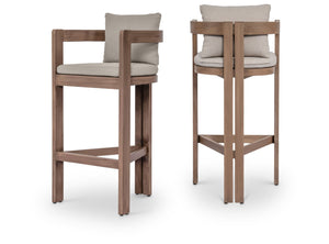 Meridian Furniture Newport Outdoor Acacia Wood Bar Stool with Weather Resistant Upholstered Seat for Patio Use Beige 398Beige-C