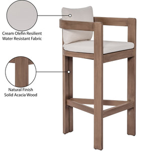 Meridian Furniture Newport Outdoor Acacia Wood Bar Stool with Weather Resistant Upholstered Seat for Patio Use Cream 398Cream-C