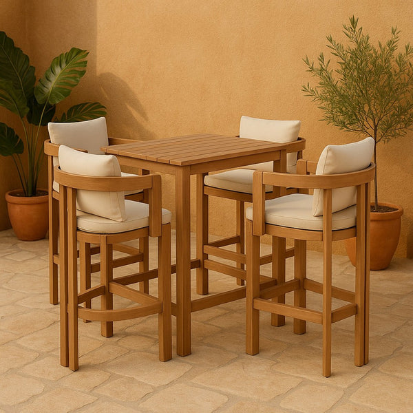 Meridian Furniture Newport Outdoor Acacia Wood Bar Stool with Weather Resistant Upholstered Seat for Patio Use Cream 398Cream-C
