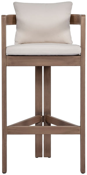 Meridian Furniture Newport Outdoor Acacia Wood Bar Stool with Weather Resistant Upholstered Seat for Patio Use Cream 398Cream-C