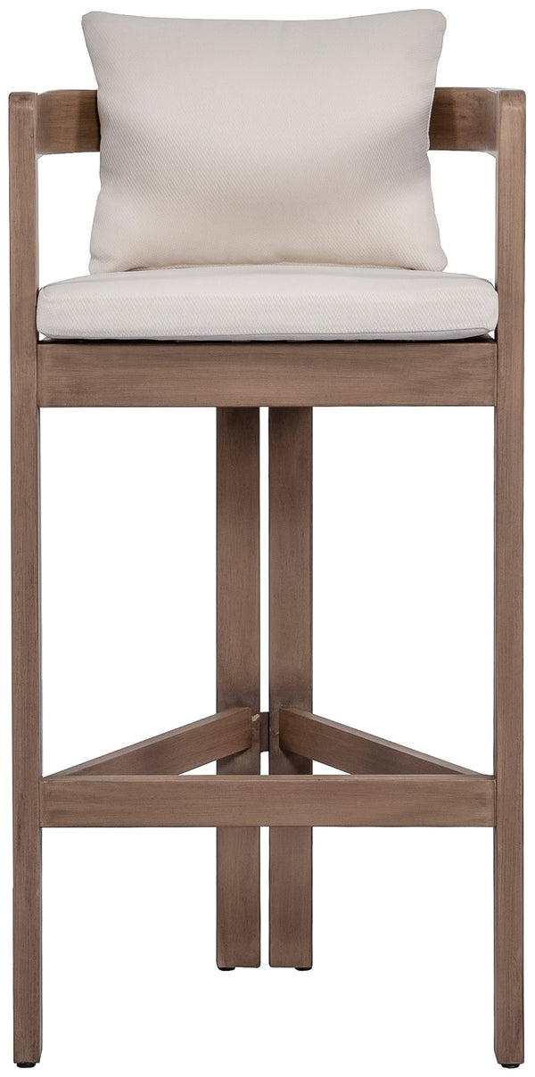 Meridian Furniture Newport Outdoor Acacia Wood Bar Stool with Weather Resistant Upholstered Seat for Patio Use Cream 398Cream-C