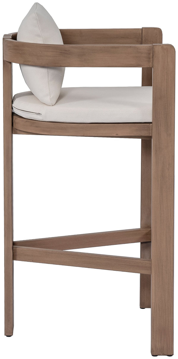 Meridian Furniture Newport Outdoor Acacia Wood Bar Stool with Weather Resistant Upholstered Seat for Patio Use Cream 398Cream-C