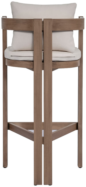 Meridian Furniture Newport Outdoor Acacia Wood Bar Stool with Weather Resistant Upholstered Seat for Patio Use Cream 398Cream-C