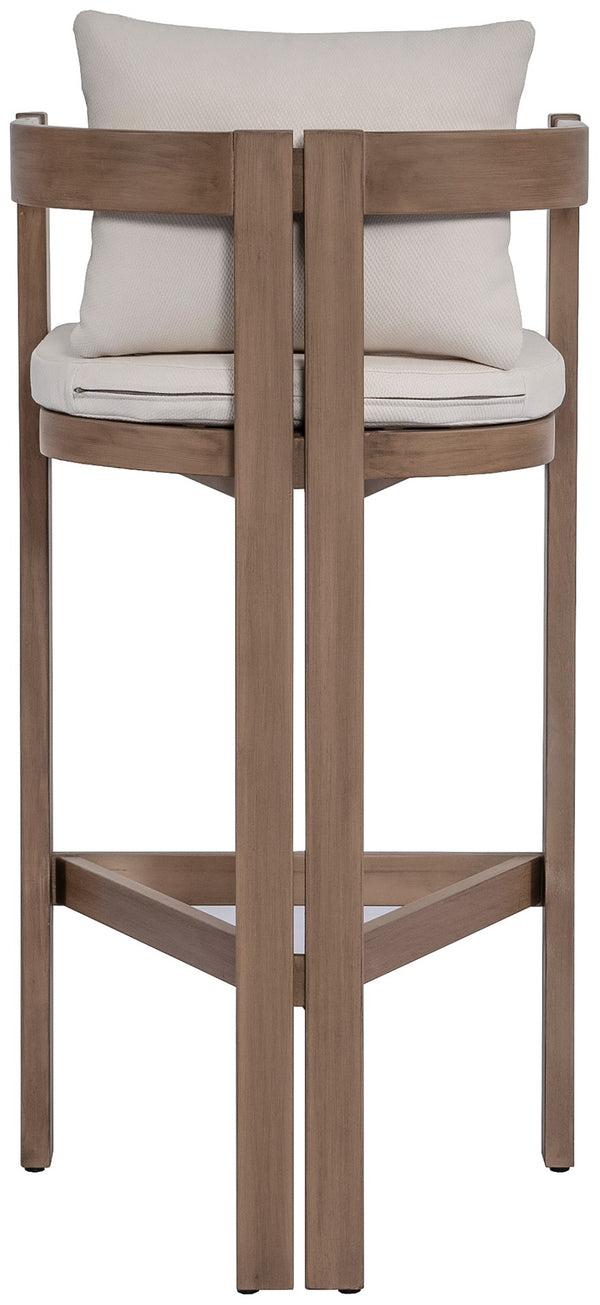 Meridian Furniture Newport Outdoor Acacia Wood Bar Stool with Weather Resistant Upholstered Seat for Patio Use Cream 398Cream-C