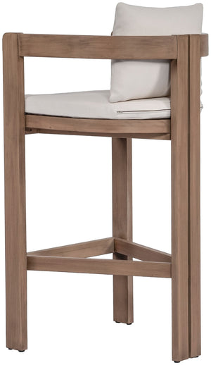 Meridian Furniture Newport Outdoor Acacia Wood Bar Stool with Weather Resistant Upholstered Seat for Patio Use Cream 398Cream-C