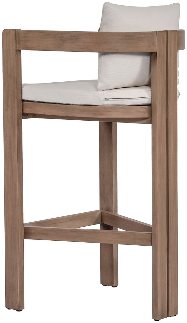 Meridian Furniture Newport Outdoor Acacia Wood Bar Stool with Weather Resistant Upholstered Seat for Patio Use Cream 398Cream-C