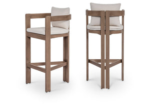 Meridian Furniture Newport Outdoor Acacia Wood Bar Stool with Weather Resistant Upholstered Seat for Patio Use Cream 398Cream-C