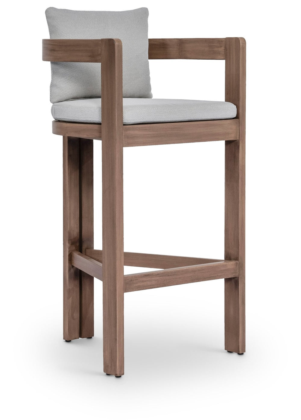 Meridian Furniture Newport Outdoor Acacia Wood Bar Stool with Weather Resistant Upholstered Seat for Patio Use Grey 398Grey-C