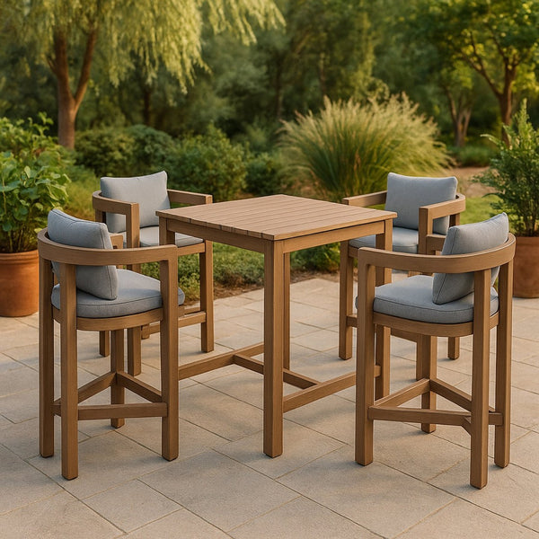Meridian Furniture Newport Outdoor Acacia Wood Bar Stool with Weather Resistant Upholstered Seat for Patio Use Grey 398Grey-C