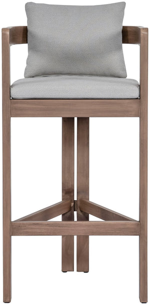 Meridian Furniture Newport Outdoor Acacia Wood Bar Stool with Weather Resistant Upholstered Seat for Patio Use Grey 398Grey-C