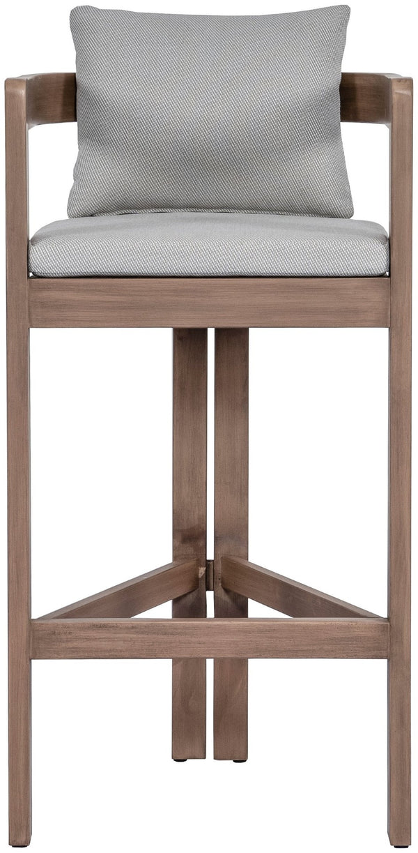 Meridian Furniture Newport Outdoor Acacia Wood Bar Stool with Weather Resistant Upholstered Seat for Patio Use Grey 398Grey-C