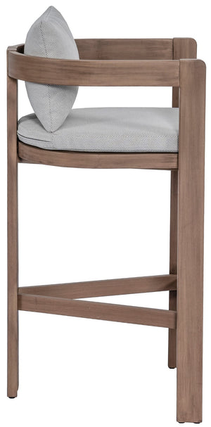 Meridian Furniture Newport Outdoor Acacia Wood Bar Stool with Weather Resistant Upholstered Seat for Patio Use Grey 398Grey-C