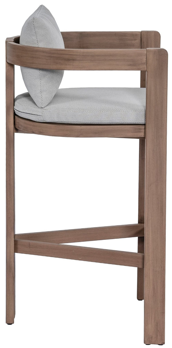 Meridian Furniture Newport Outdoor Acacia Wood Bar Stool with Weather Resistant Upholstered Seat for Patio Use Grey 398Grey-C