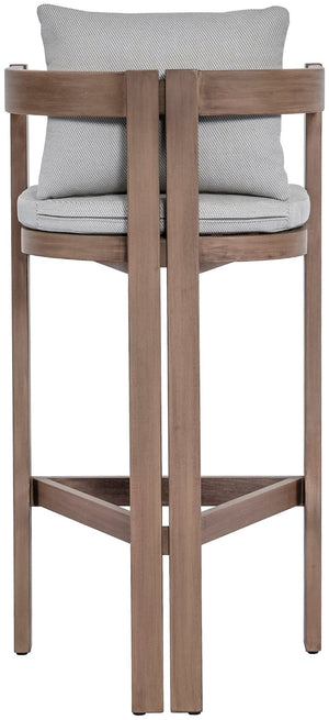 Meridian Furniture Newport Outdoor Acacia Wood Bar Stool with Weather Resistant Upholstered Seat for Patio Use Grey 398Grey-C