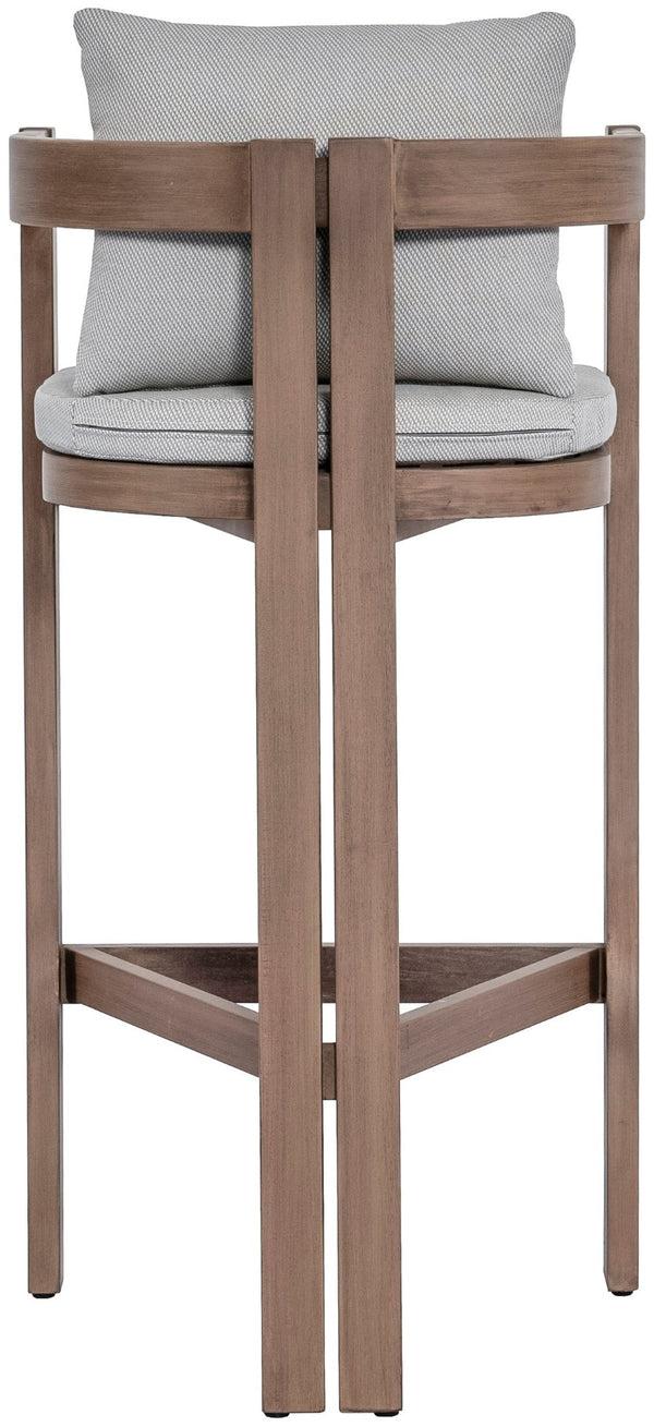 Meridian Furniture Newport Outdoor Acacia Wood Bar Stool with Weather Resistant Upholstered Seat for Patio Use Grey 398Grey-C