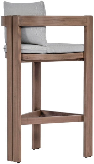 Meridian Furniture Newport Outdoor Acacia Wood Bar Stool with Weather Resistant Upholstered Seat for Patio Use Grey 398Grey-C