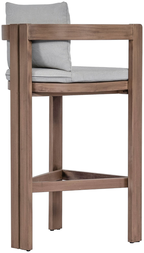 Meridian Furniture Newport Outdoor Acacia Wood Bar Stool with Weather Resistant Upholstered Seat for Patio Use Grey 398Grey-C