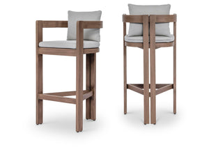 Meridian Furniture Newport Outdoor Acacia Wood Bar Stool with Weather Resistant Upholstered Seat for Patio Use Grey 398Grey-C