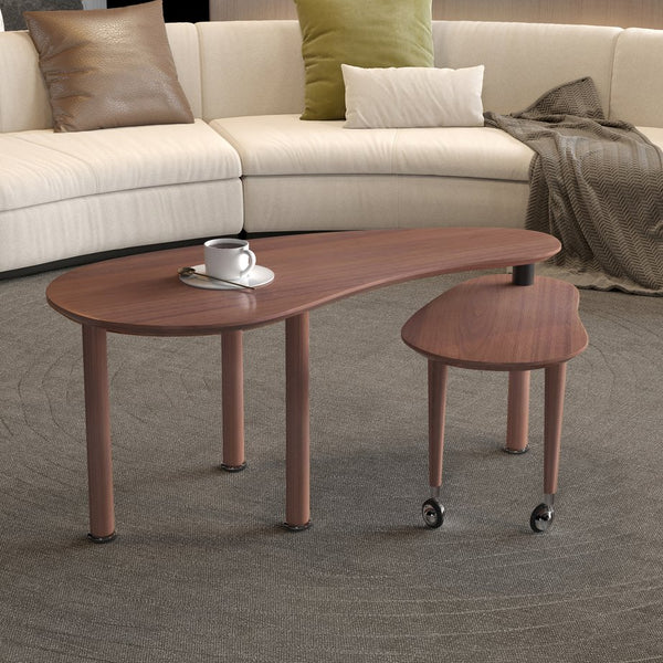 English Elm Contemporary rotatable cocktail table with 360° swivel top, sintered stone & MDF surface, space-saving design Walnut W2899P372751