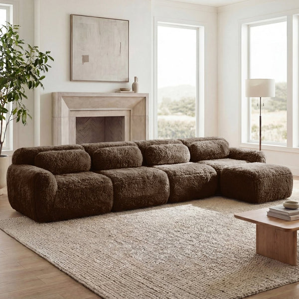 English Elm L-shaped Modular Plush Sectional Sofa with Cloud Foam Cushions for Cozy Living Spaces Chocolate W714S01545