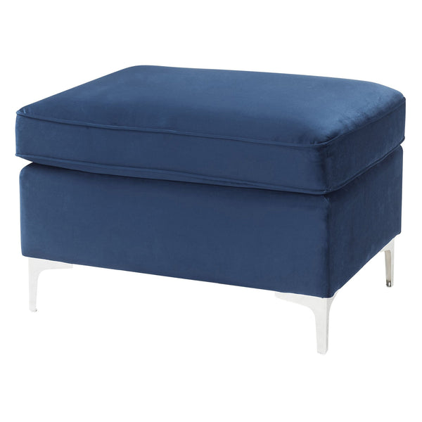 English Elm Blue Plush Rectangle Ottoman with Pocket Coil Support, Faux Fur Throw Pillows & Metal Legs for Durable Comfort B062P185661