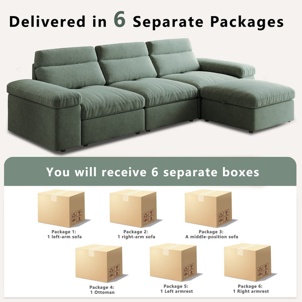 English Elm This modular cloud sofa offers adjustable reclining back, down-filled cushions, hidden storage and plush comfort for modern spaces Dark Green W3820S00006