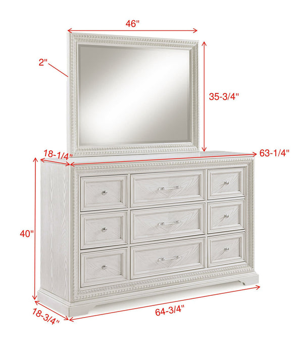 English Elm 1pc Five-Drawer Tall Storage Chest with Bright Finish, Elegant Pulls, Spacious Wooden Bedroom Tower Antique White 68 L x 22.3 W x 45 H B2741P408965