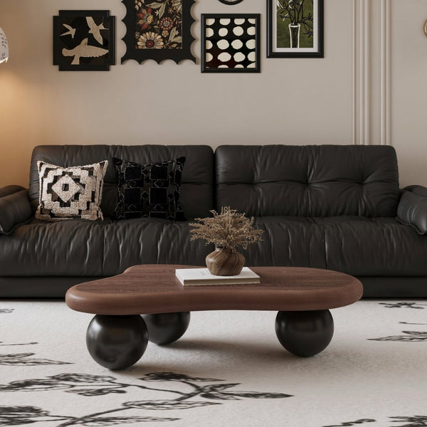 English Elm 40 Inch Organic Cloud Silhouette Coffee Table Walnut Mdf Top with Ball Legs W1435S00035