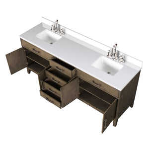 English Elm Grey Oak Double Bath Vanity 80" W x 22" D with White Quartz Top, Chrome Gooseneck Faucet, Soft-Close Storage B2731P259941