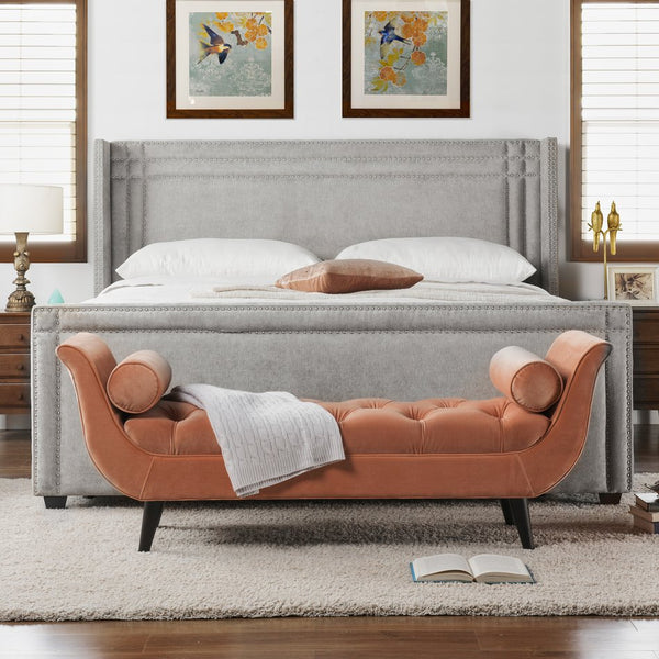English Elm Jennifer Taylor Home - Elle Wingback Upholstered King Bed in Silver Grey Polyester — Handcrafted Hardwood Frame, Nailhead Trim, Luxurious Support B2719P245936