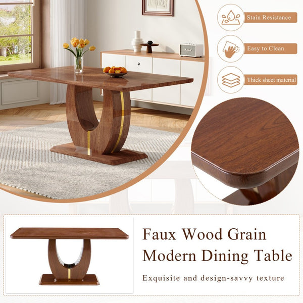 English Elm Modern Mdf Dining Table Seats Six with U-shaped Legs for Minimalist Interiors Wood W1151S04163