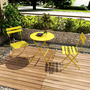 English Elm Bistro Outdoor Folding 3 Piece Patio Set with Powder Coated Steel Frame for Balcony W3979P394151