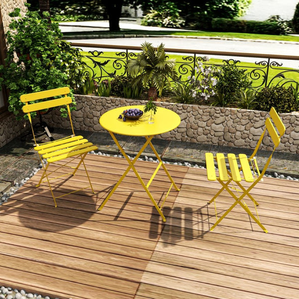 English Elm Bistro Outdoor Folding 3 Piece Patio Set with Powder Coated Steel Frame for Balcony W3979P394151