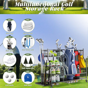 English Elm Golf Bag Storage Rack for Garage Holds 3 Bags with Wheels Hooks and Club Display T3210P392617