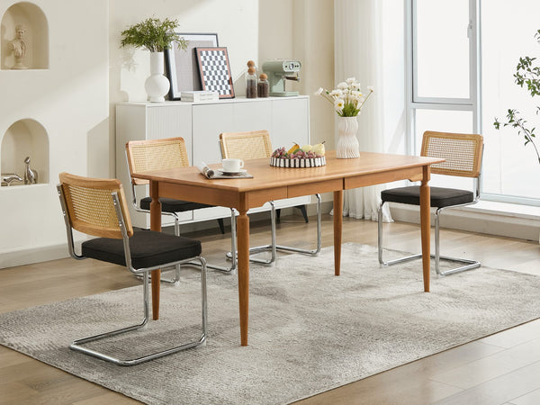 English Elm Mid Velvet Cantilever Dining Chairs Set of 2 — Mid Century Linen Upholstered Rattan Back, Chrome Base, DurableComfort W1143P342096 W1143P342096