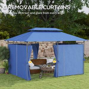 English Elm Outdoor Large Patio Gazebo Steel Frame Double Tier Canopy with Curtains for Backyard Dark Blue T3971P426865